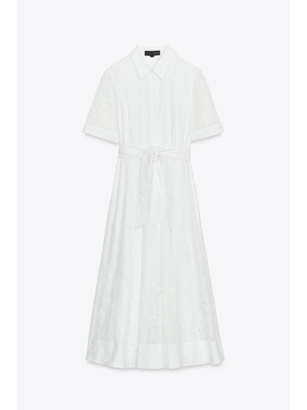 Zara Womens Shirt Dress XS White Embroidered Eyelet Belted Cotton 8223/087 NWT - Picture 3 of 14